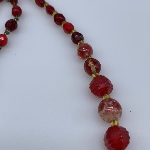 Vintage Venetian Red Glass Wedding Cake Graduated Bead Necklace Adjustable - Picture 4 of 15